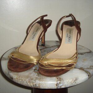 Brown Suede with Gold Detail Jimmy Choo Heels,  Size 37 1/2